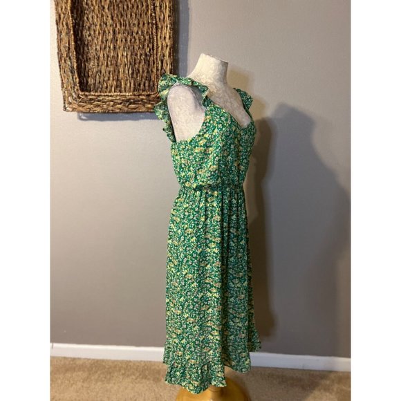 Jessica Simpson Dress L Large Green Floral Stretch Summer Washable - Picture 5 of 9